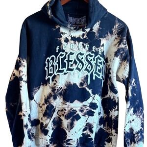 Popular Poison Black Label Forever Blessed Bleach Dye Gothic Cross Hoodie Medium